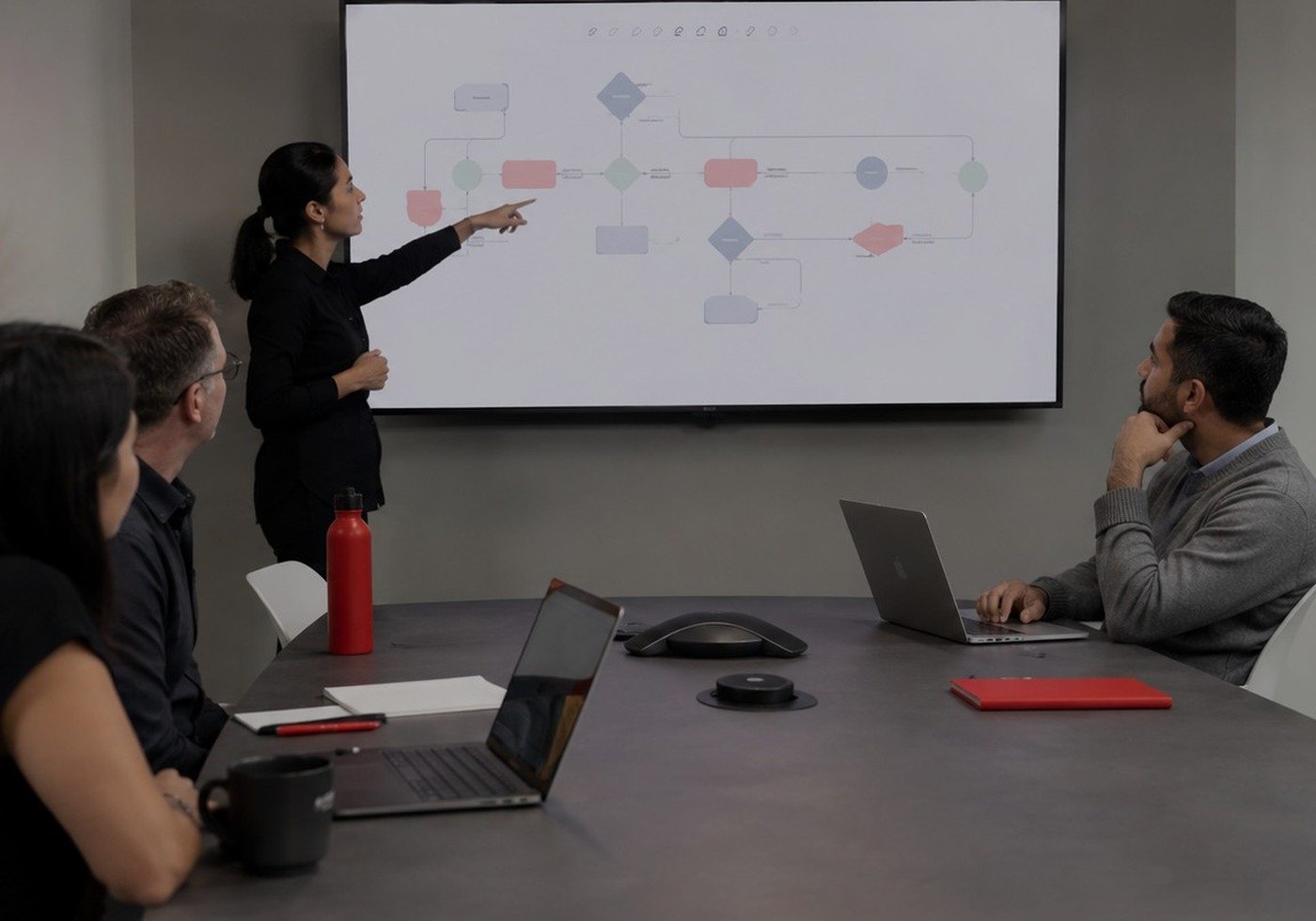 Equipo de comunicación revisando un proceso
