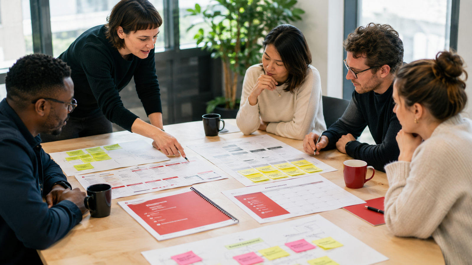 Equipo de un estudio de diseño y branding corporativo trabajando en identidad visual